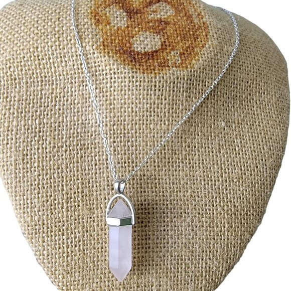 Rose Quartz Crystal Point Necklace Silver Tone Adjustable Chain Women Jewelry - Picture 3 of 11